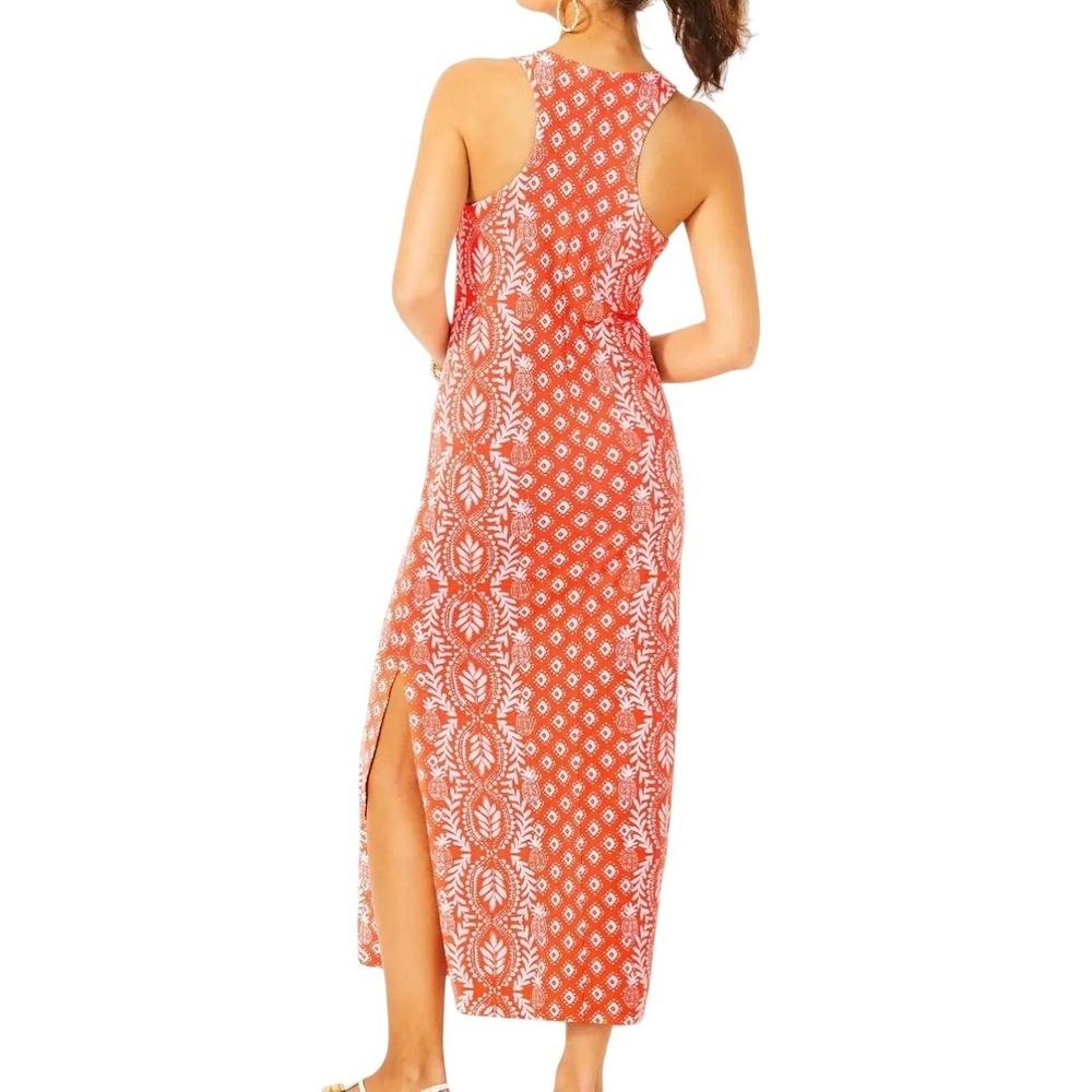 Lilly Pulitzer Ulla Maxi Dress Orange Flamingo Feather Harbour View Print M NEW - Picture 2 of 10